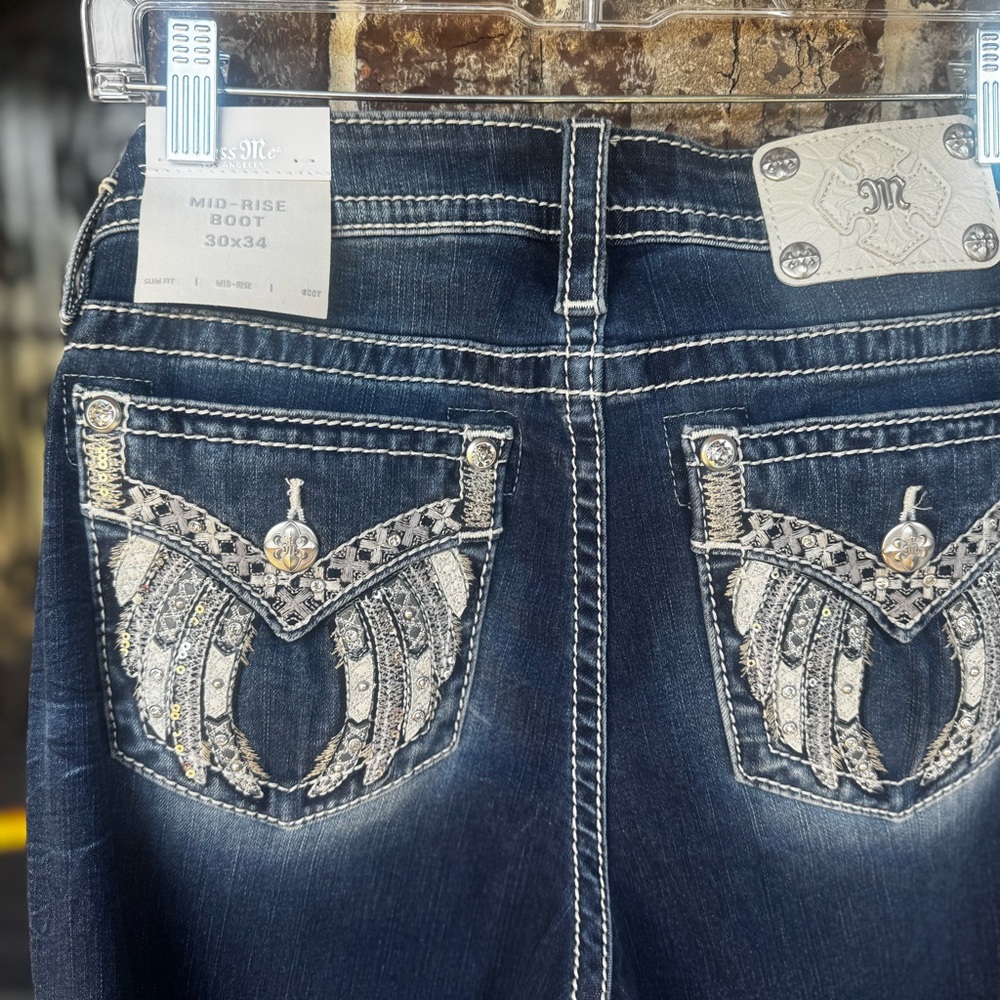 Miss Me Indigo Boot Cut Jeans with Silver Accents
